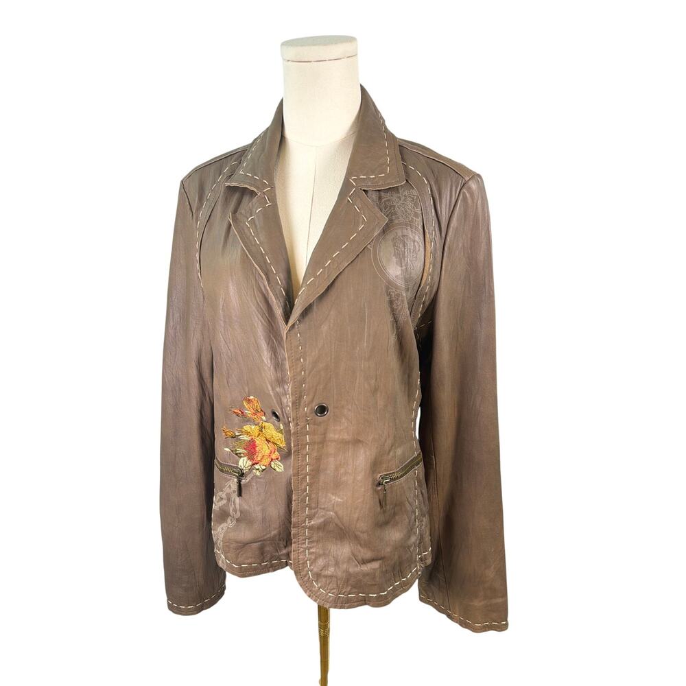 3J Workshop Johnny Was Chains of Love Lambskin Leather Jacket Embroidered Large